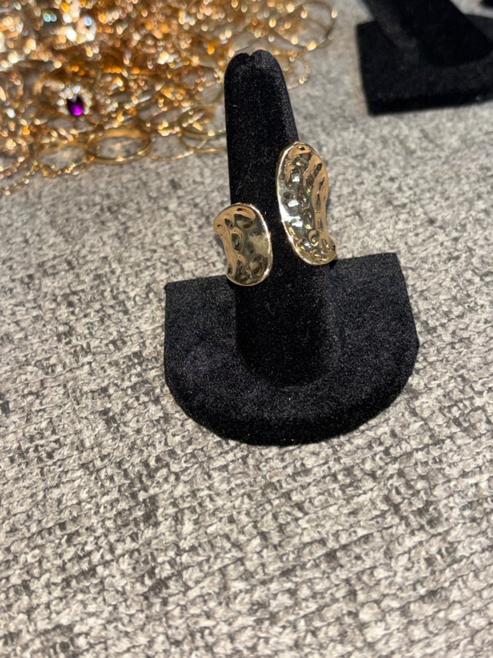 Gold Tone Hammered Wave ring size 8